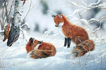 Fuchs Schnee Tiere Ölgemälde